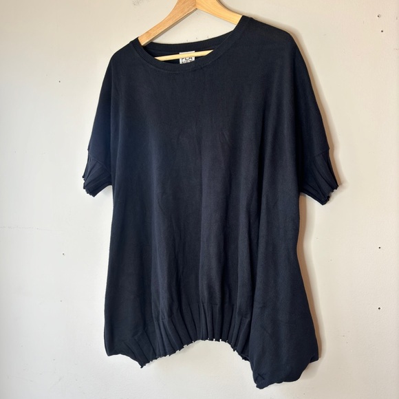 Planet Black Oversized Crewneck Rib Hem Short Sleeve Pocketed Boxy Sweater - Picture 12 of 13